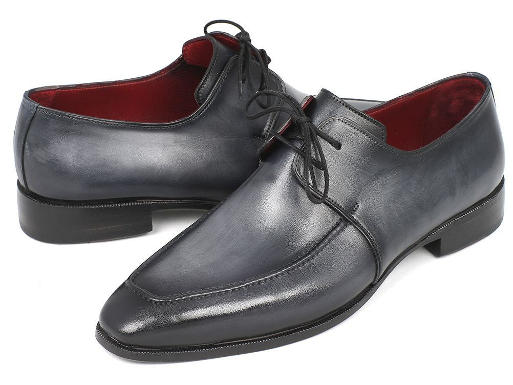 Paul Parkman Men's HAnd - PaInted Leather Apron Derby Shoes in Gray and Black Shoes by Paul Parkman – Don't Panic Shoes