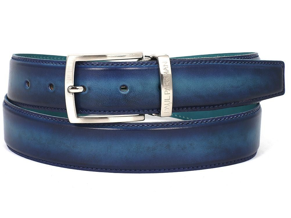 Paul Parkman Men's HAnd - PaInted Leather Belt in Dual Tone Blue and Turquoise Belts by Paul Parkman – Don't Panic Shoes