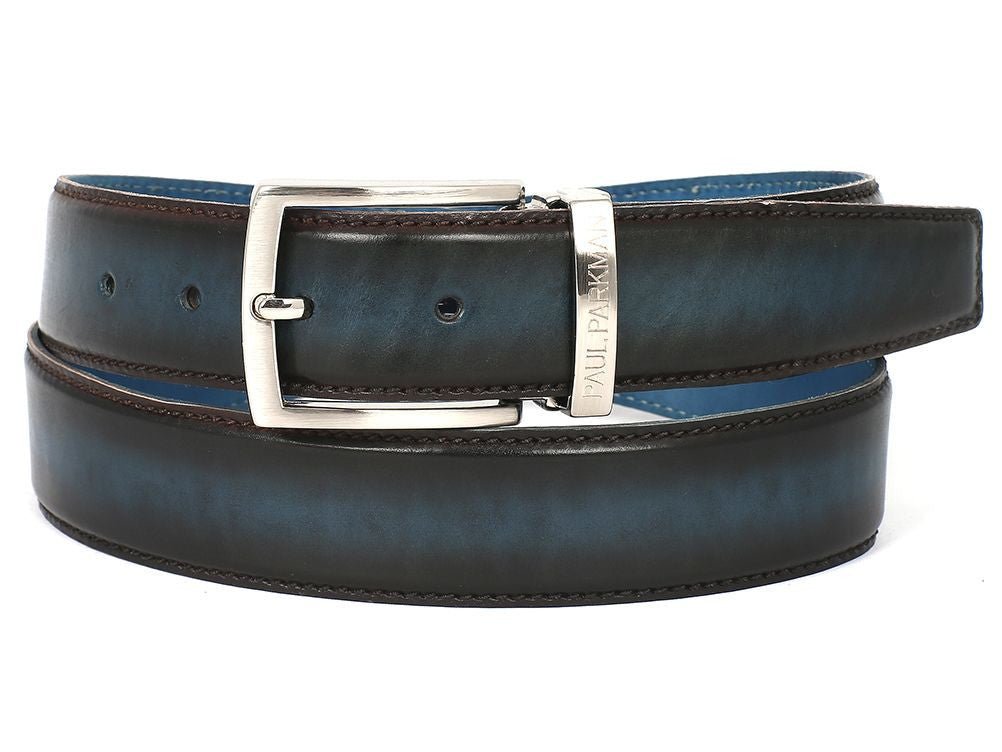 Paul Parkman Men's HAnd - PaInted Leather Belt in Dual Tone Brown and Blue Belts by Paul Parkman – Don't Panic Shoes