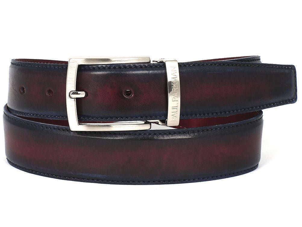 Paul Parkman Men's HAnd - PaInted Leather Belt in Dual Tone Navy and Bordeaux Belts by Paul Parkman – Don't Panic Shoes