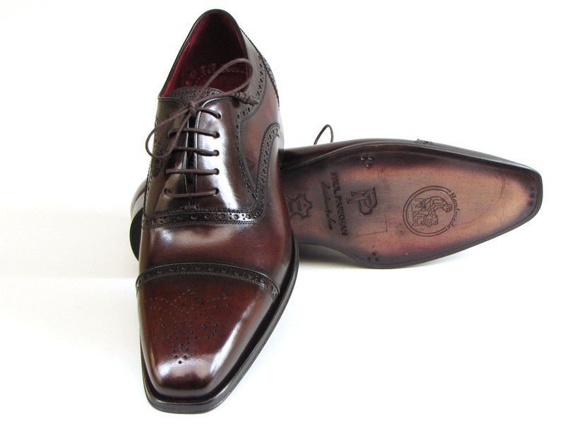 Paul Parkman Men's HAnd - PaInted Leather Captoe Oxfords in Bordeaux and Brown Shoes by Paul Parkman – Don't Panic Shoes