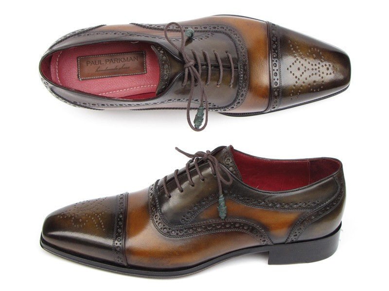 Paul Parkman Men's HAnd - PaInted Leather Captoe Oxfords in Camel and Olive Shoes by Paul Parkman – Don't Panic Shoes