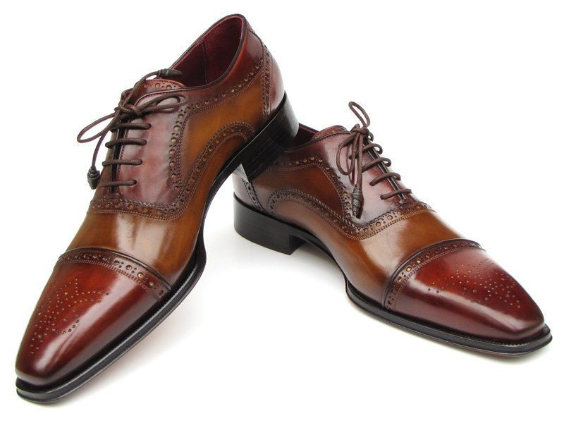 Paul Parkman Men's HAnd - PaInted Leather Captoe Oxfords in Camel and Red Shoes by Paul Parkman – Don't Panic Shoes