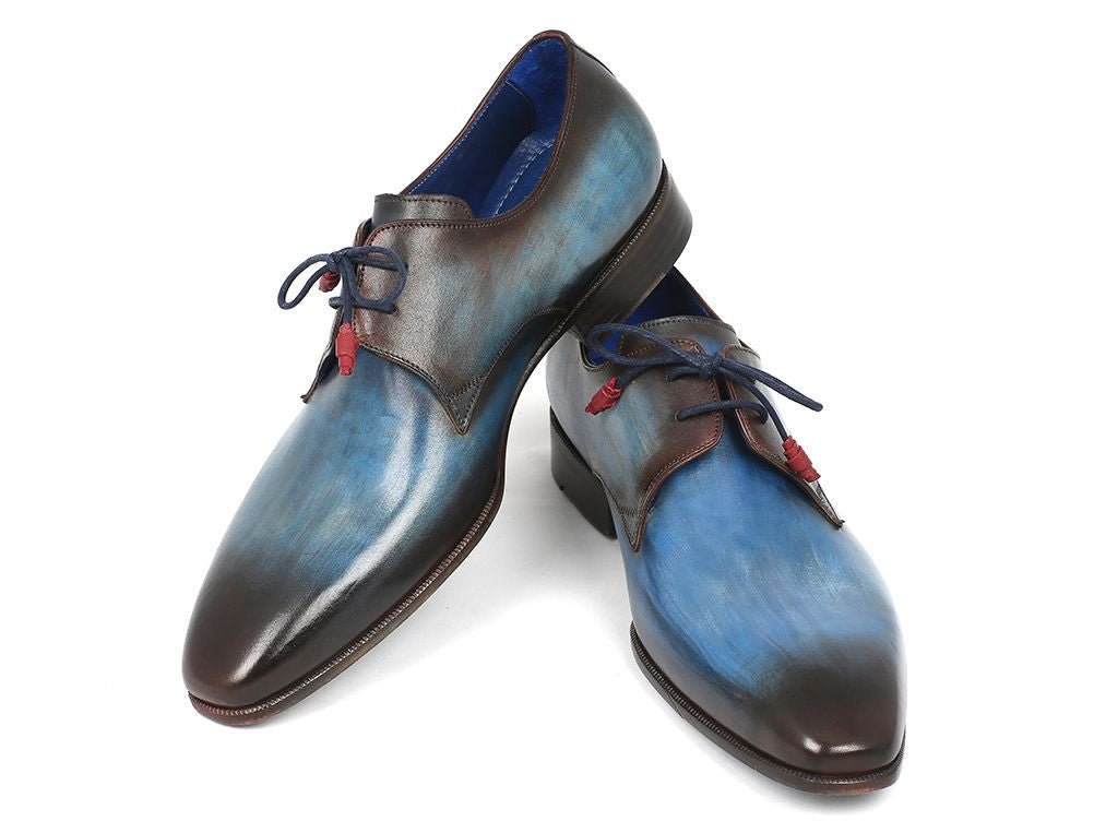 Paul Parkman Men's HAnd - PaInted Leather Derby Shoes in Blue and Brown Shoes by Paul Parkman – Don't Panic Shoes