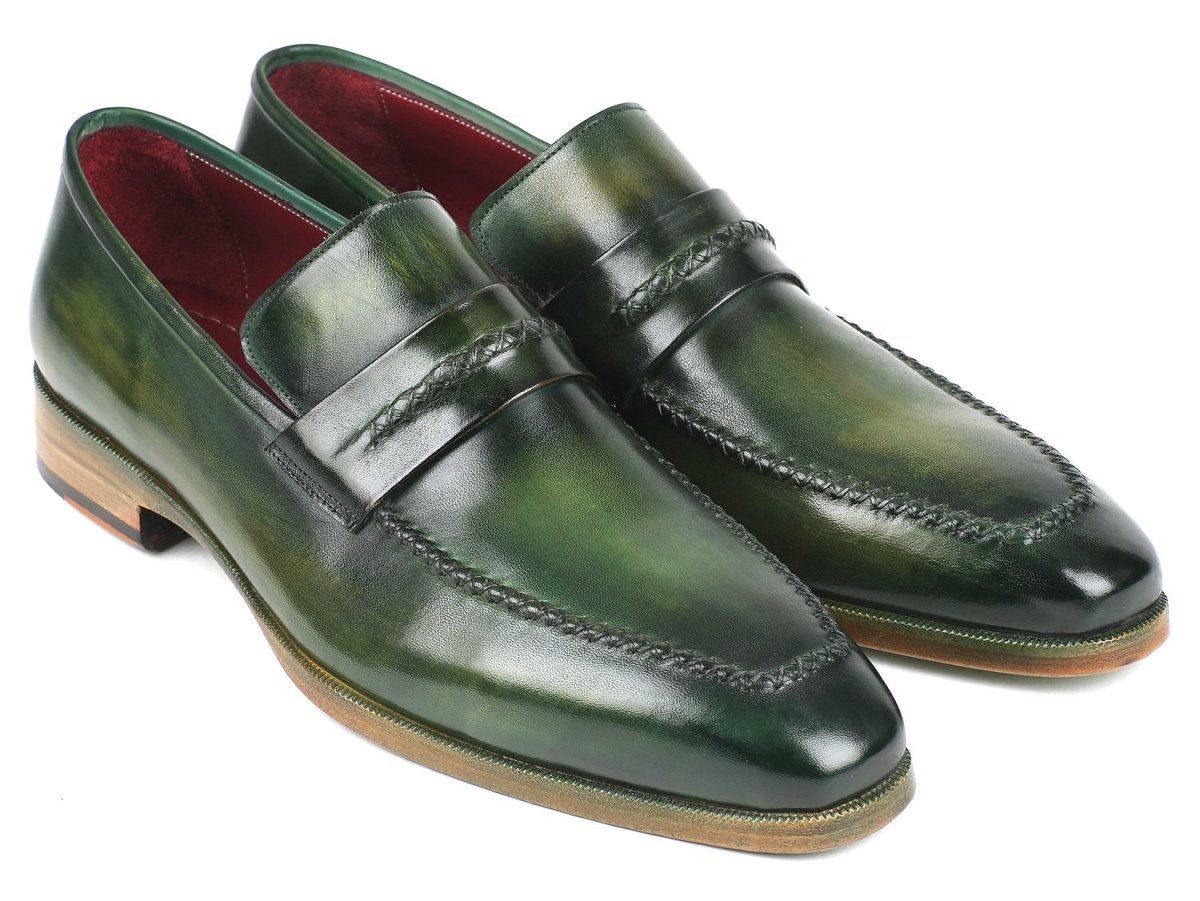 Paul Parkman Men's Hand - PaInted Leather Loafers in Green Shoes by Paul Parkman – Don't Panic Shoes
