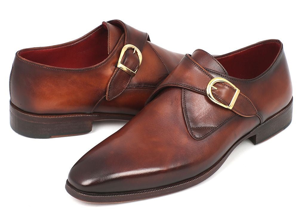 Paul Parkman Men's HAnd - PaInted Leather Monkstraps in Brown and Camel Shoes by Paul Parkman – Don't Panic Shoes