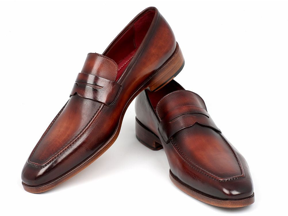 Paul Parkman Men's HAnd - PaInted Leather Penny Loafers in Bordeaux and Brown Shoes by Paul Parkman – Don't Panic Shoes