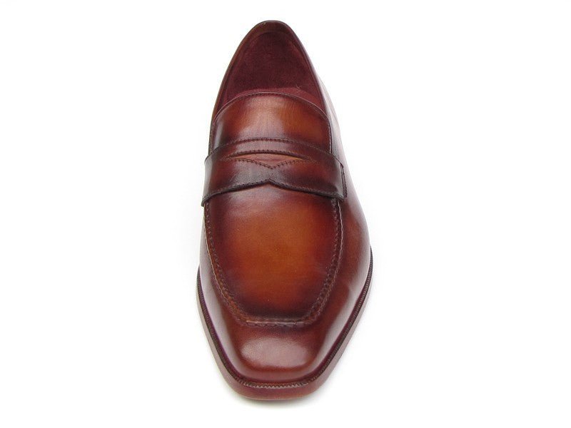 Paul Parkman Men's HAnd - PaInted Leather Penny Loafers in Tobacco and Bordeaux Shoes by Paul Parkman – Don't Panic Shoes