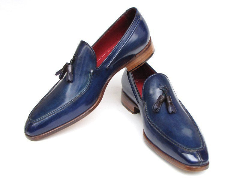 Paul Parkman Men's Hand - PaInted Leather Tassel Loafers in Blue Shoes by Paul Parkman – Don't Panic Shoes