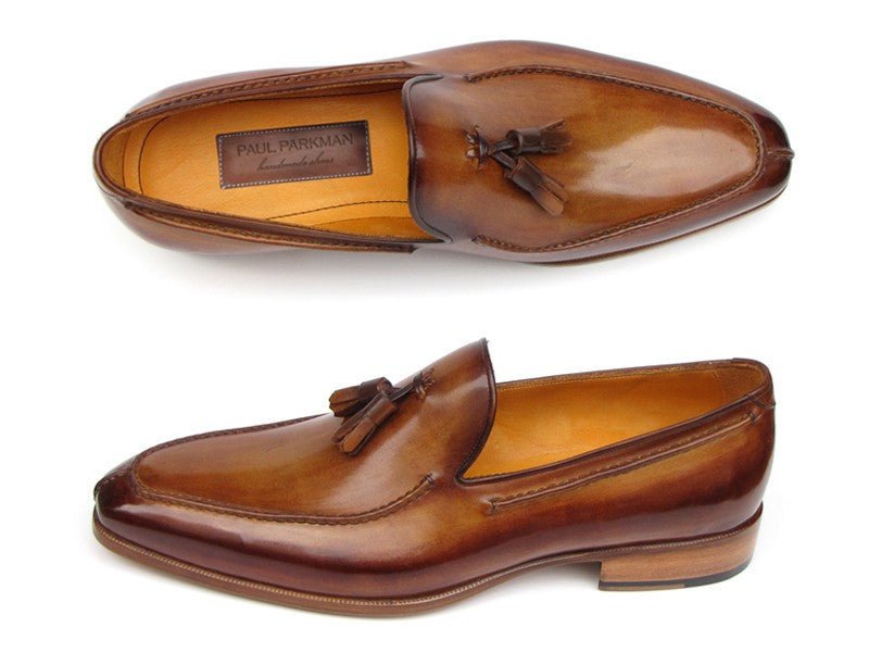Paul Parkman Men's HAnd - PaInted Leather Tassel Loafers in Camel and Brown Shoes by Paul Parkman – Don't Panic Shoes