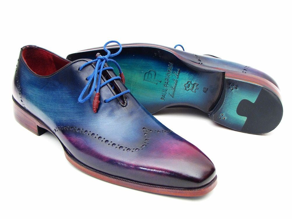 Paul Parkman Men's HAnd - PaInted Leather Wingtip Oxfords in Blue and Purple Shoes by Paul Parkman – Don't Panic Shoes