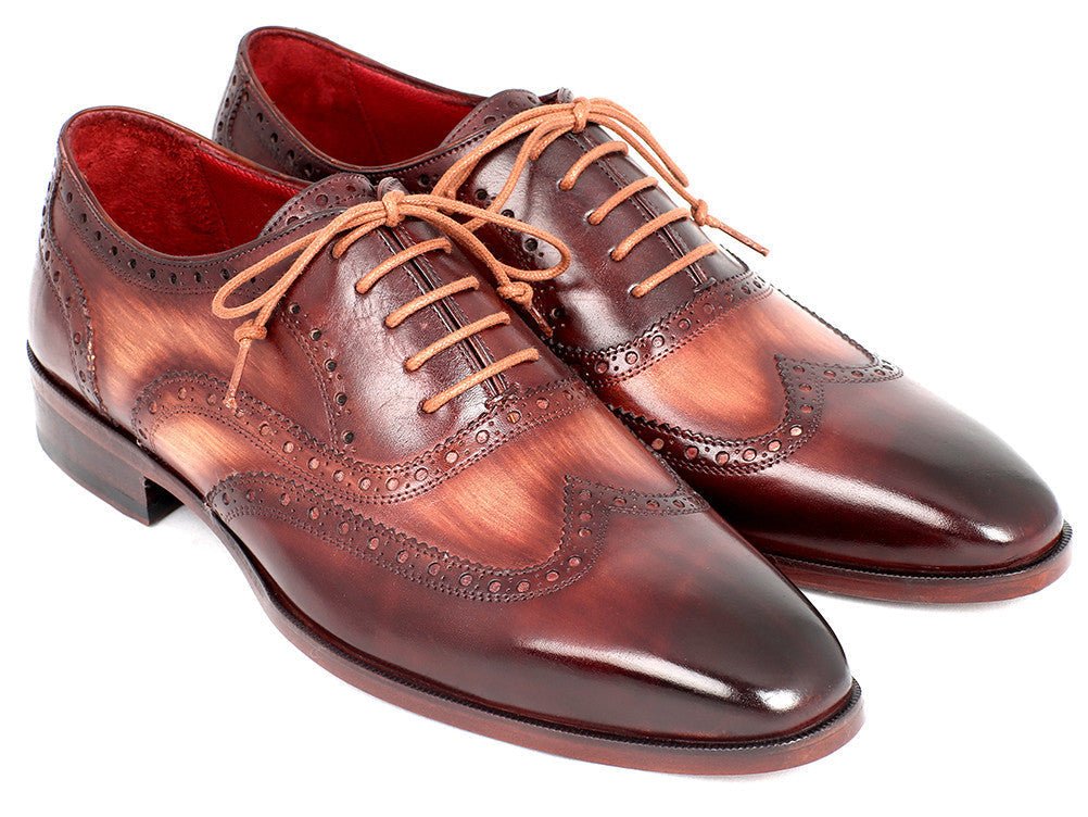 Paul Parkman Men's HAnd - PaInted Leather Wingtip Oxfords in Camel and Bordeaux Shoes by Paul Parkman – Don't Panic Shoes