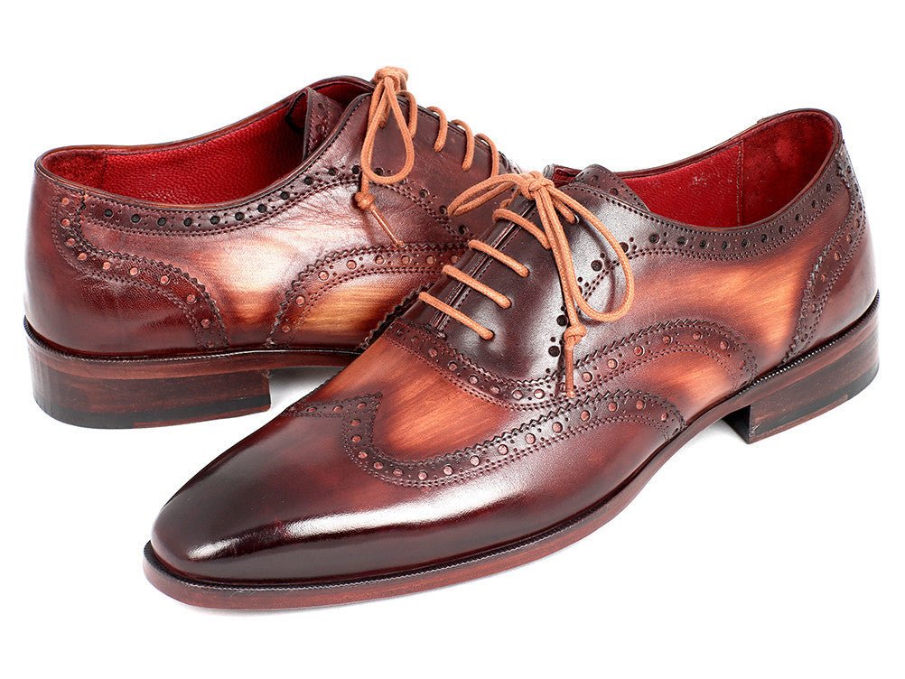 Paul Parkman Men's HAnd - PaInted Leather Wingtip Oxfords in Camel and Bordeaux Shoes by Paul Parkman – Don't Panic Shoes