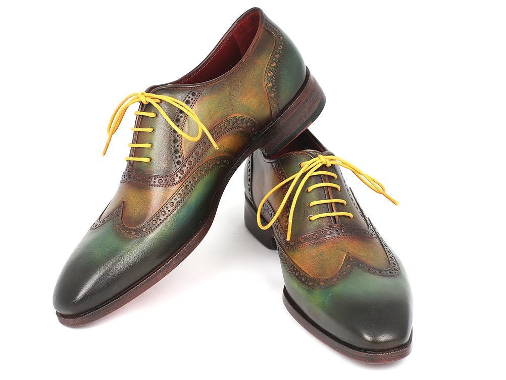 Paul Parkman Men's Hand - PaInted Leather Wingtip Oxfords in Green Shoes by Paul Parkman – Don't Panic Shoes