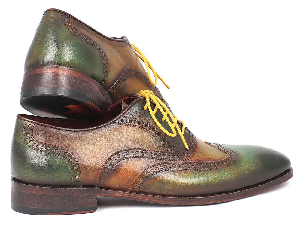 Paul Parkman Men's Hand - PaInted Leather Wingtip Oxfords in Green Shoes by Paul Parkman – Don't Panic Shoes