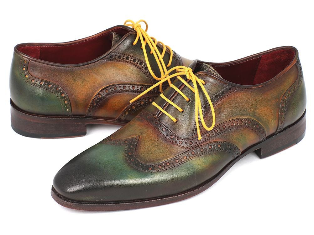 Paul Parkman Men's Hand - PaInted Leather Wingtip Oxfords in Green Shoes by Paul Parkman – Don't Panic Shoes