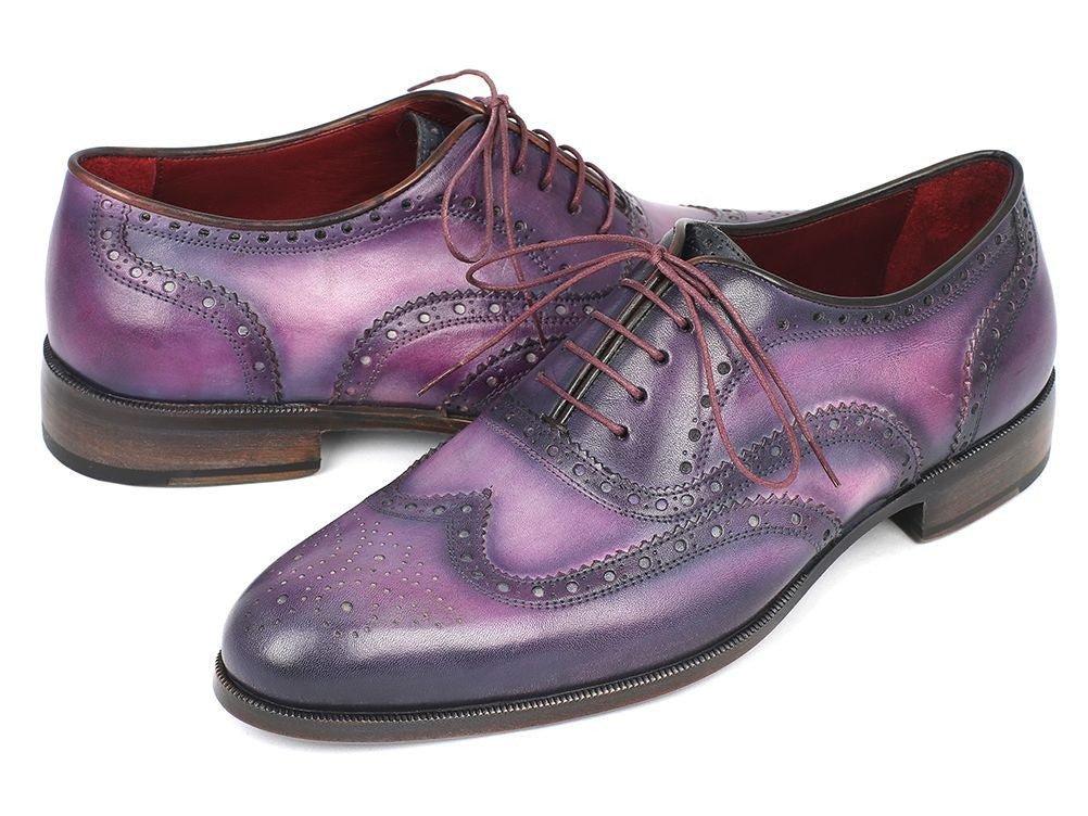 Paul Parkman Men's HAnd - PaInted Leather Wingtip Oxfords in Purple and Navy Shoes by Paul Parkman – Don't Panic Shoes