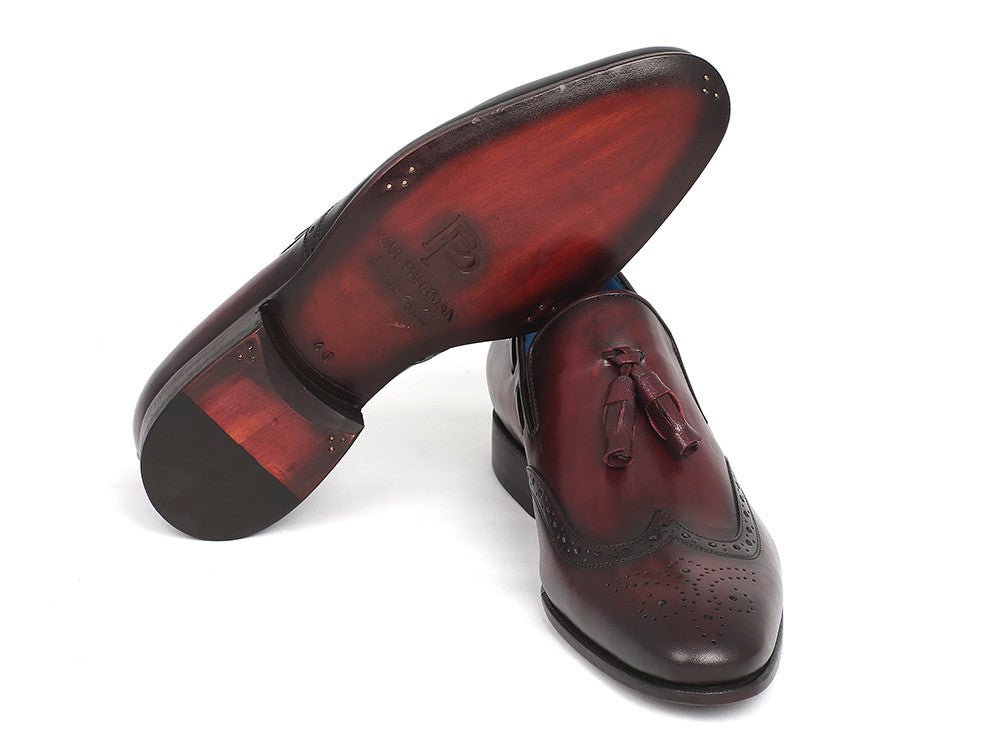 Paul Parkman Men's Hand - PaInted Leather Wingtip Tassel Loafers in Bordeaux Shoes by Paul Parkman – Don't Panic Shoes