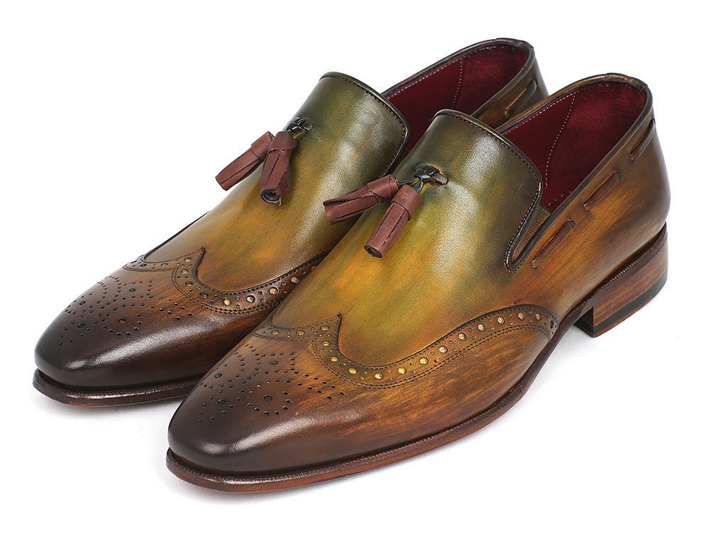 Paul Parkman Men's Hand - PaInted Leather Wingtip Tassel Loafers in Green Shoes by Paul Parkman – Don't Panic Shoes