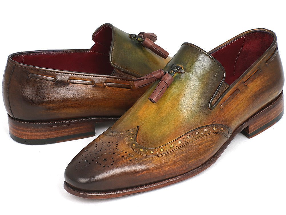 Paul Parkman Men's Hand - PaInted Leather Wingtip Tassel Loafers in Green Shoes by Paul Parkman – Don't Panic Shoes