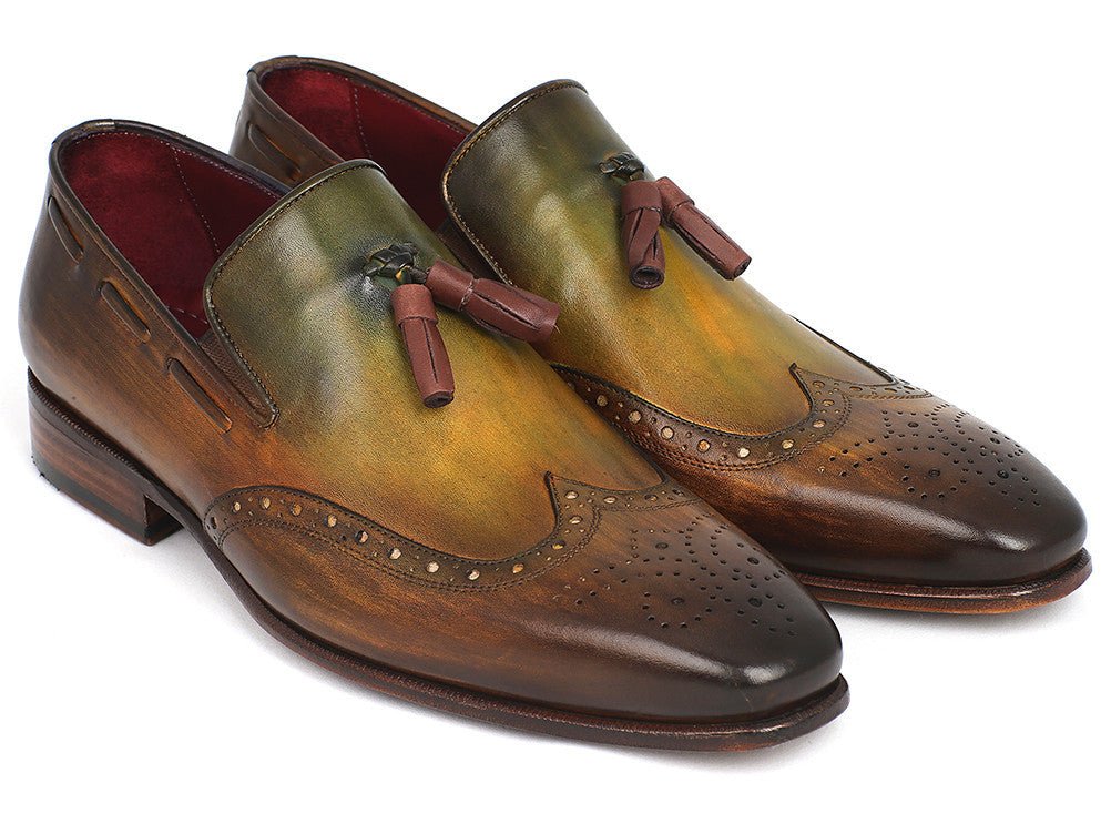 Paul Parkman Men's Hand - PaInted Leather Wingtip Tassel Loafers in Green Shoes by Paul Parkman – Don't Panic Shoes