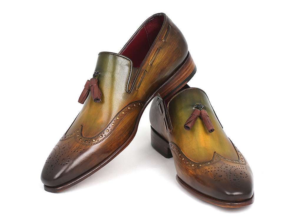 Paul Parkman Men's Hand - PaInted Leather Wingtip Tassel Loafers in Green Shoes by Paul Parkman – Don't Panic Shoes