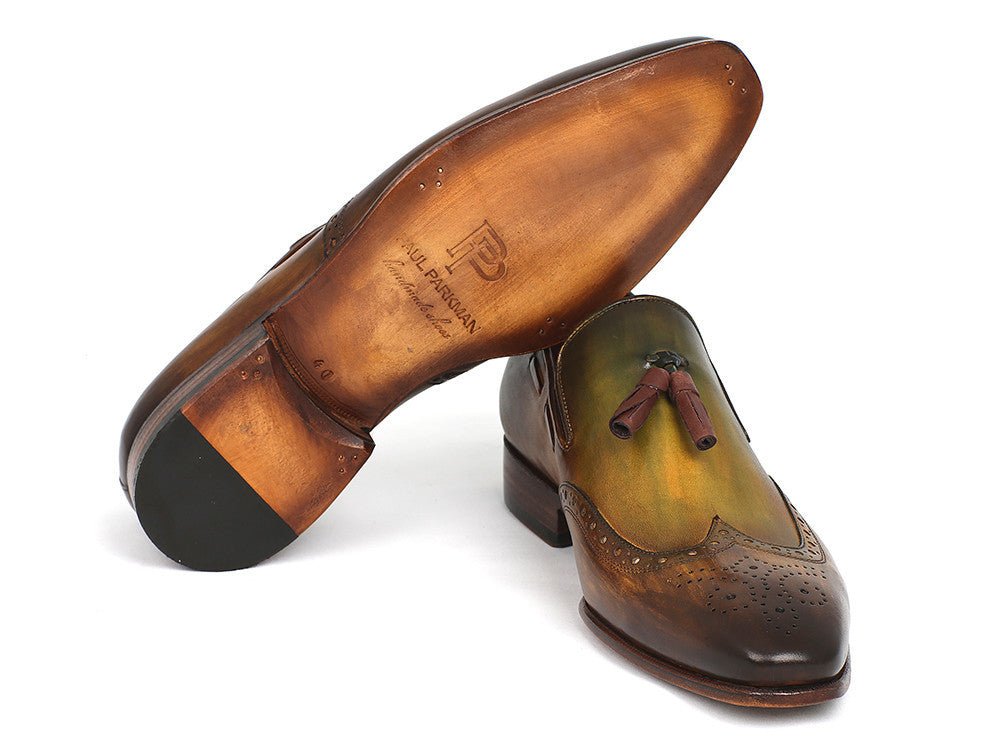 Paul Parkman Men's Hand - PaInted Leather Wingtip Tassel Loafers in Green Shoes by Paul Parkman – Don't Panic Shoes