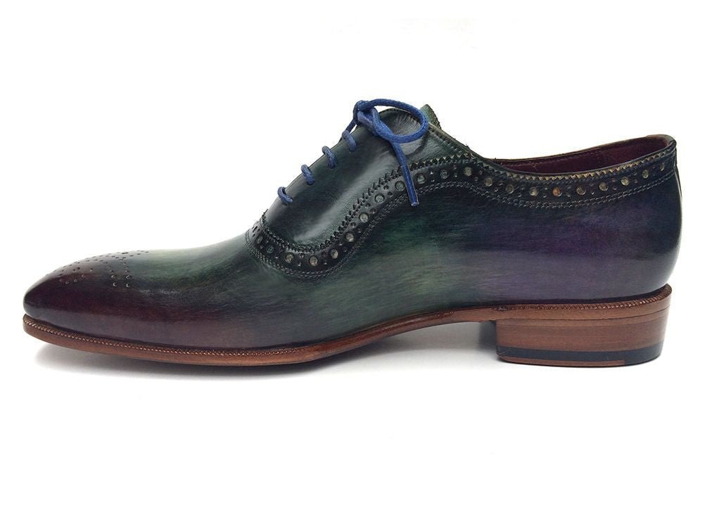 Paul Parkman Men's HAnd - PaInted Medallion Toe Leather Oxfords in Green and Purple Shoes by Paul Parkman – Don't Panic Shoes