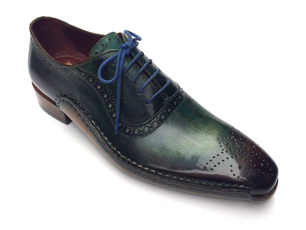 Paul Parkman Men's HAnd - PaInted Medallion Toe Leather Oxfords in Green and Purple Shoes by Paul Parkman – Don't Panic Shoes
