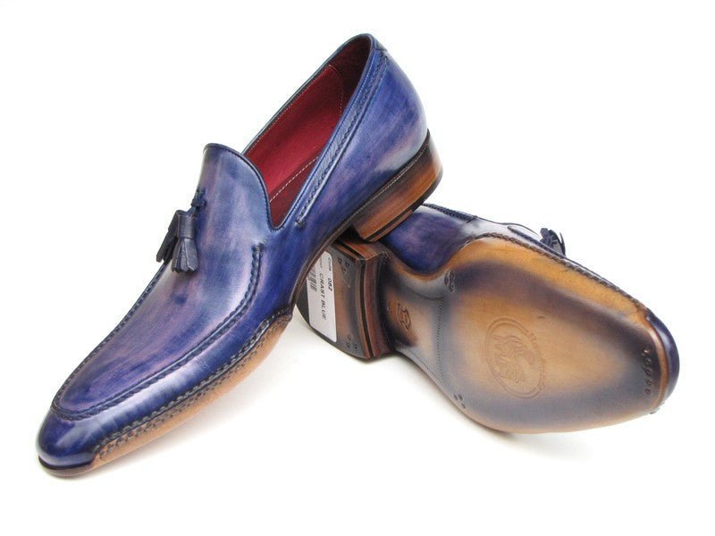 Paul Parkman Men's HAnd - PaInted Side Sewn Tassel Loafers in Blue and Purple Shoes by Paul Parkman – Don't Panic Shoes