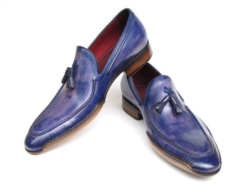 Paul Parkman Men's HAnd - PaInted Side Sewn Tassel Loafers in Blue and Purple Shoes by Paul Parkman – Don't Panic Shoes
