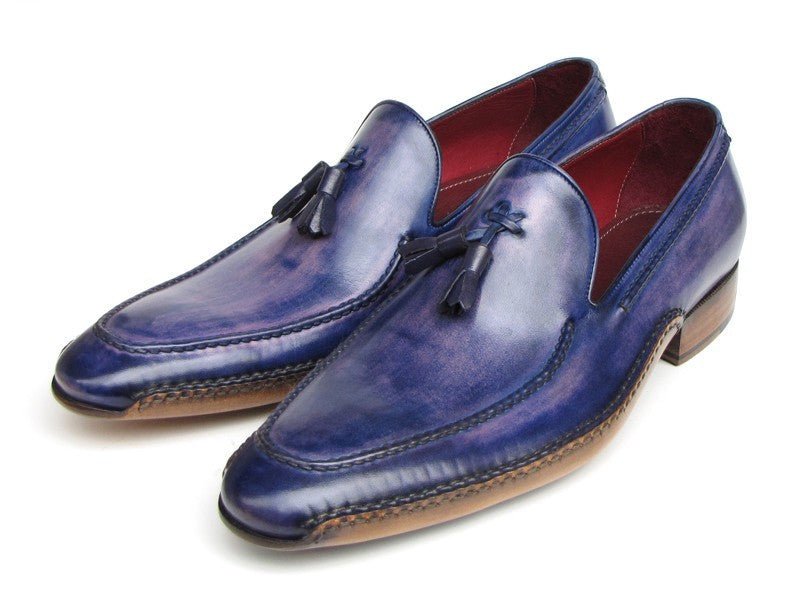 Paul Parkman Men's HAnd - PaInted Side Sewn Tassel Loafers in Blue and Purple Shoes by Paul Parkman – Don't Panic Shoes