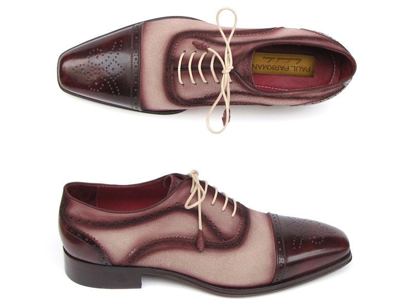 Paul Parkman Men's HAnd - PaInted Suede Captoe Oxfords in Bordeaux and Beige Shoes by Paul Parkman – Don't Panic Shoes
