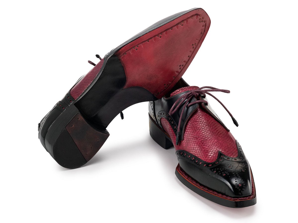 Paul Parkman Men's HAnd - Welted Leather WIngtip Derby Shoes in Black and Red Shoes by Paul Parkman – Don't Panic Shoes