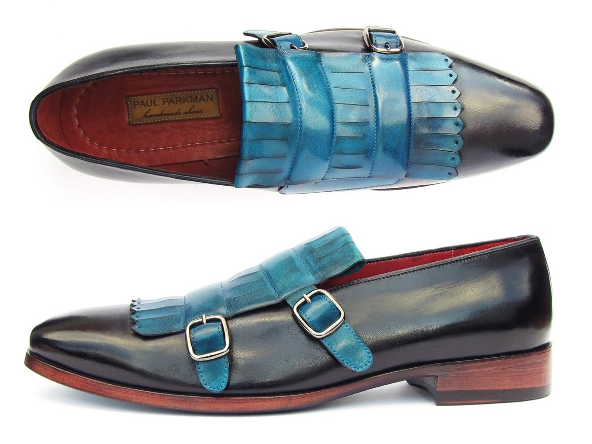 Paul Parkman Men's Kiltie Double Monkstraps In Light Blue And Navy Shoes by Paul Parkman – Don't Panic Shoes