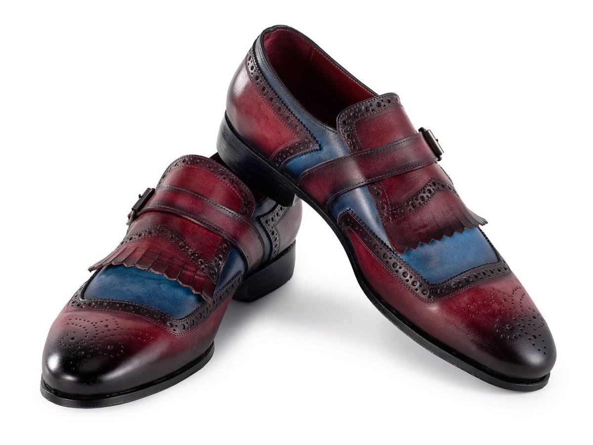 Paul Parkman Men's Kiltie Monkstrap Shoes Blue And Burgundy Leather (Id12mv62) by Paul Parkman – Don't Panic Shoes