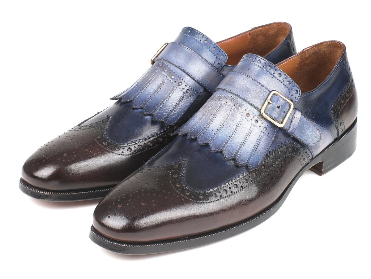 Paul Parkman Men's Kiltie Monkstraps In Blue And Brown Shoes by Paul Parkman – Don't Panic Shoes