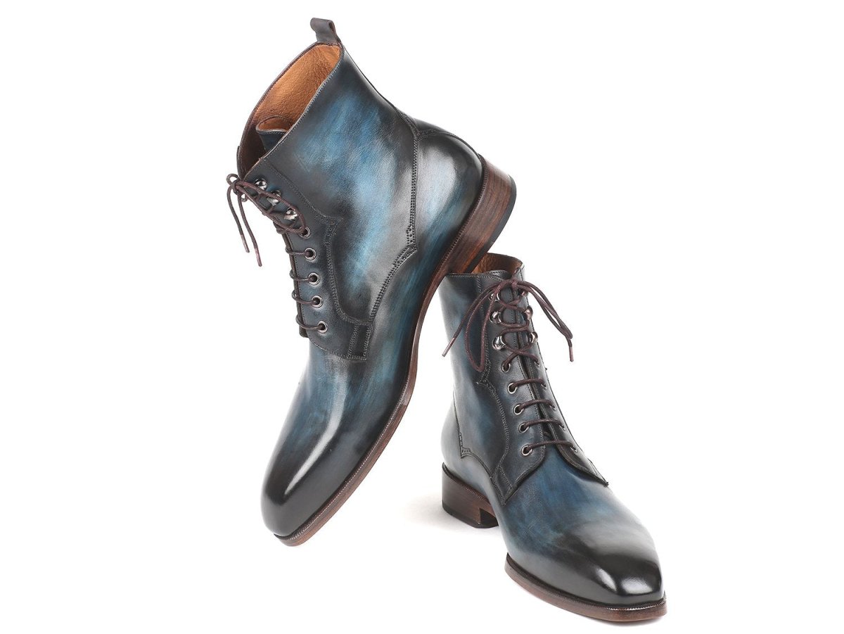 Paul Parkman Men's Leather Boots In Blue And Brown Shoes by Paul Parkman – Don't Panic Shoes