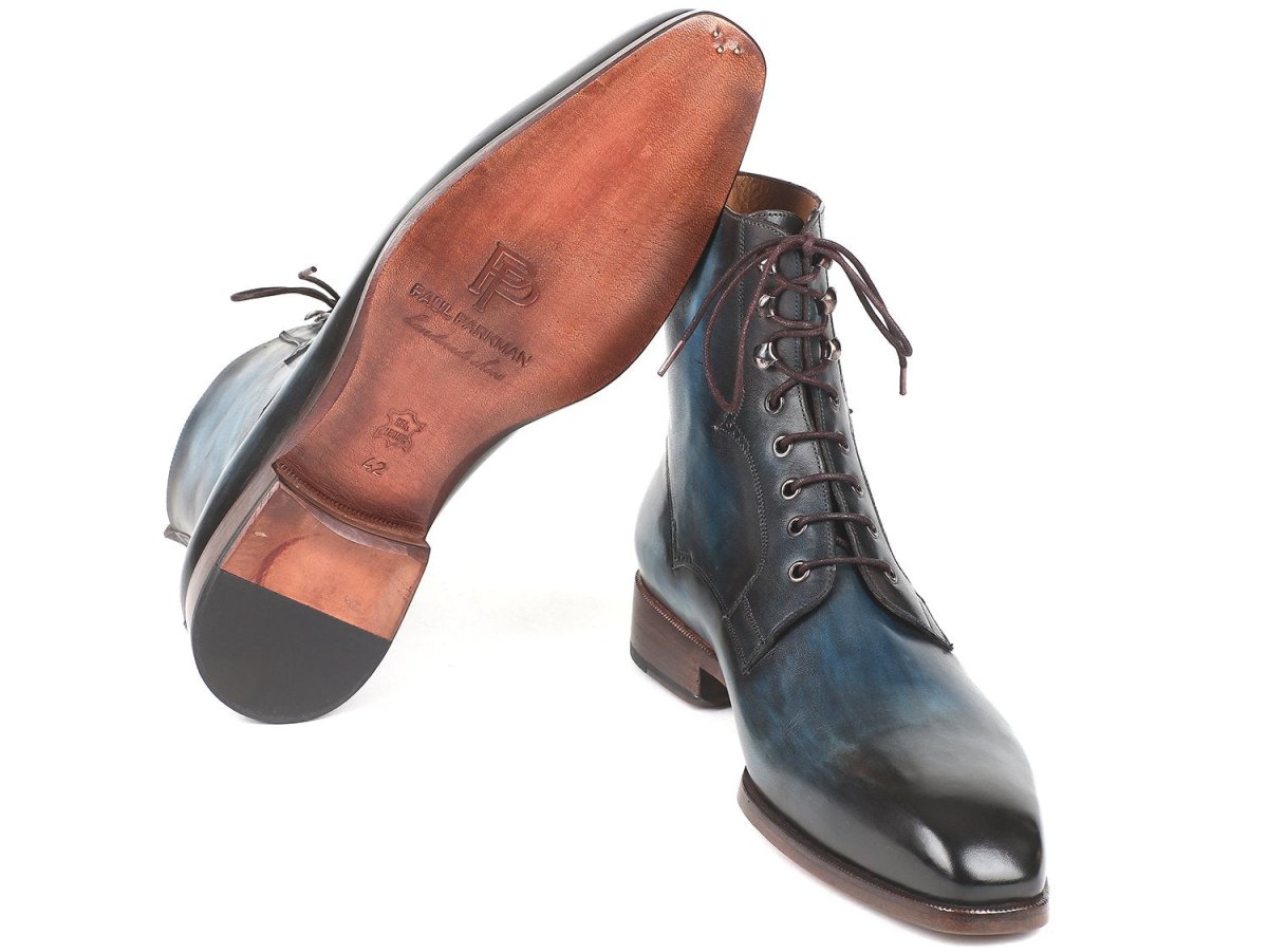 Paul Parkman Men's Leather Boots In Blue And Brown Shoes by Paul Parkman – Don't Panic Shoes