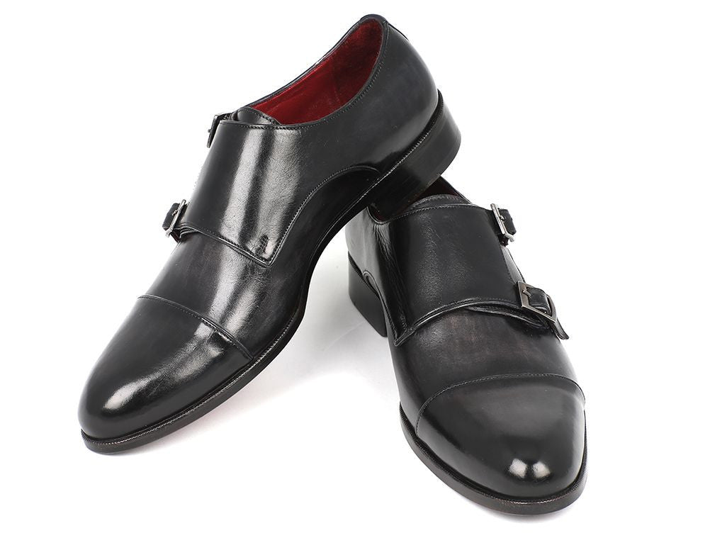 Paul Parkman Men's Leather Double Monkstraps In Gray And Black Shoes by Paul Parkman – Don't Panic Shoes