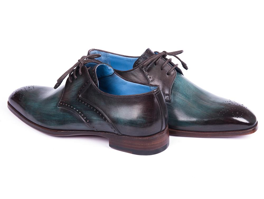 Paul Parkman Men's Medallion Toe Derby Shoes In Turquoise And Brown Shoes by Paul Parkman – Don't Panic Shoes