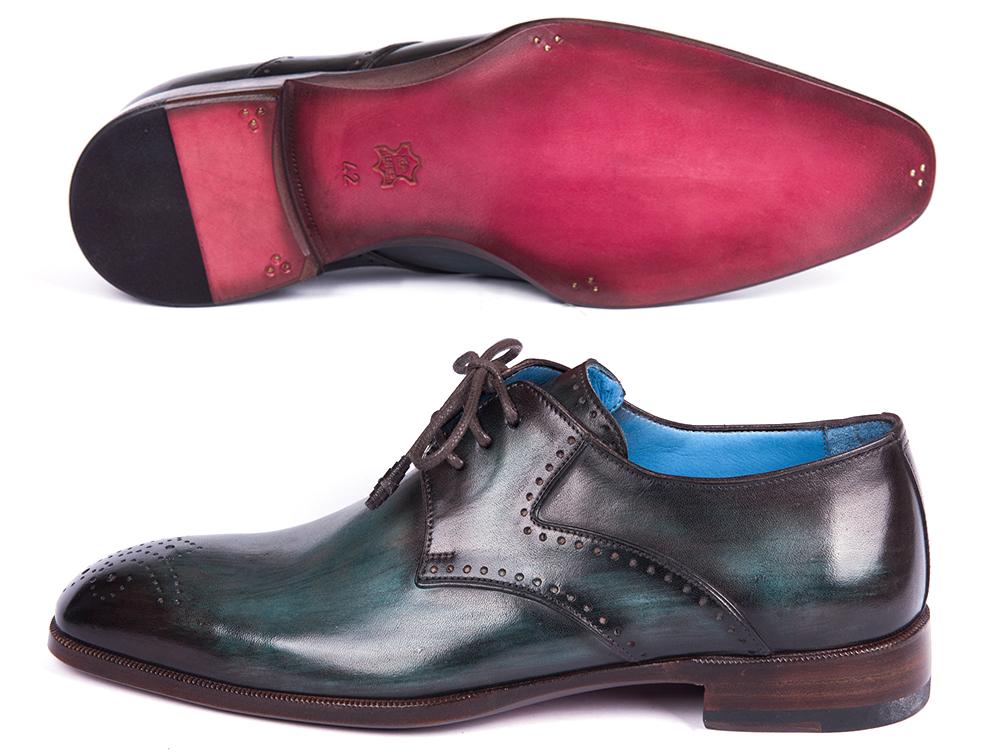 Paul Parkman Men's Medallion Toe Derby Shoes In Turquoise And Brown Shoes by Paul Parkman – Don't Panic Shoes