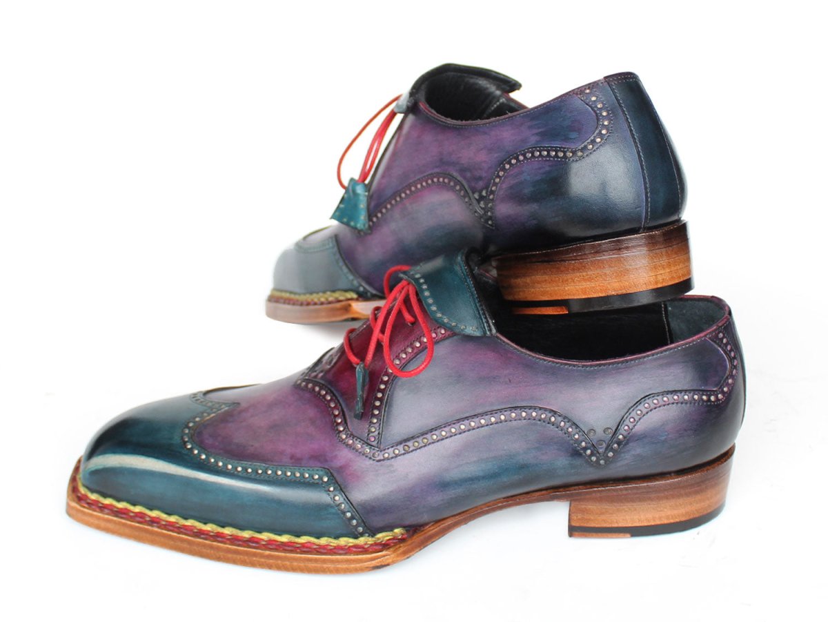 Paul Parkman Men's Norwegian Welted WIngtip Oxford Shoes in Purple And Blue Shoes by Paul Parkman – Don't Panic Shoes