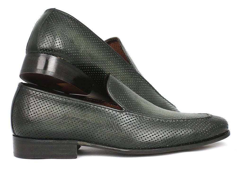 Paul Parkman Men's Perforated Leather Loafers In Green Shoes by Paul Parkman – Don't Panic Shoes