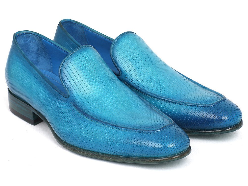 Paul Parkman Men's Perforated Leather Loafers In Turquoise Shoes by Paul Parkman – Don't Panic Shoes