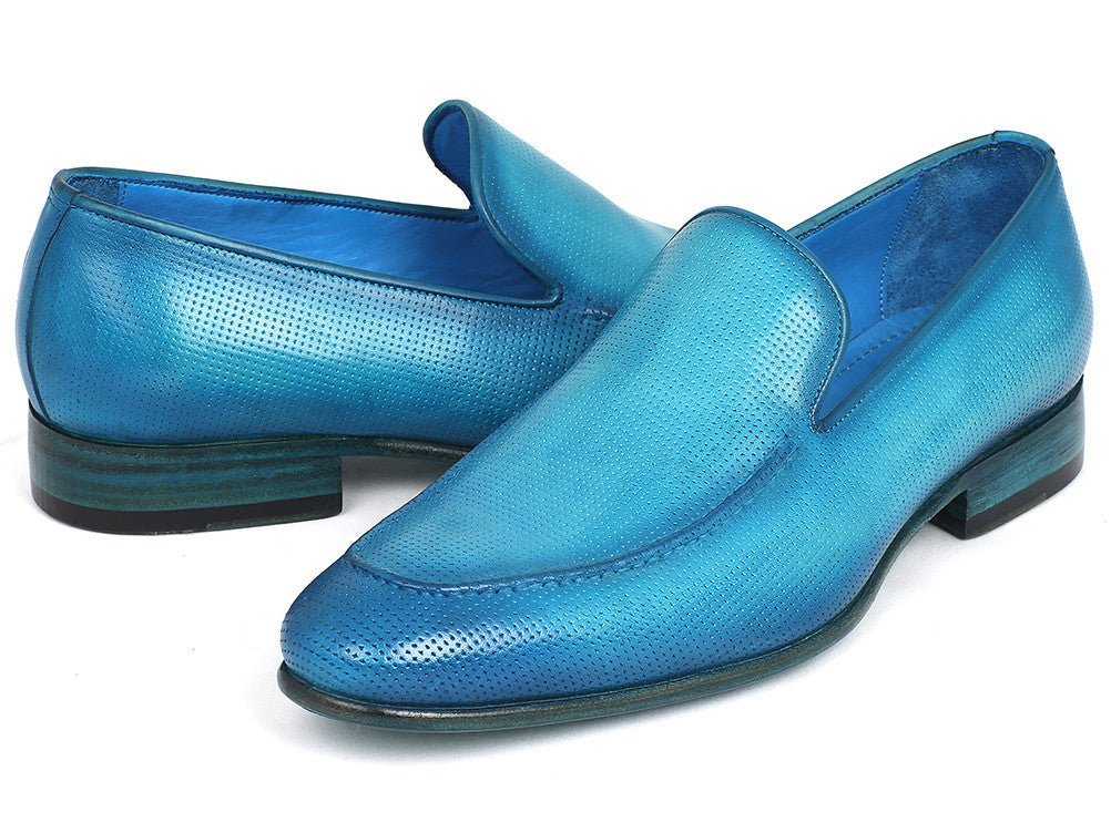 Paul Parkman Men's Perforated Leather Loafers In Turquoise Shoes by Paul Parkman – Don't Panic Shoes