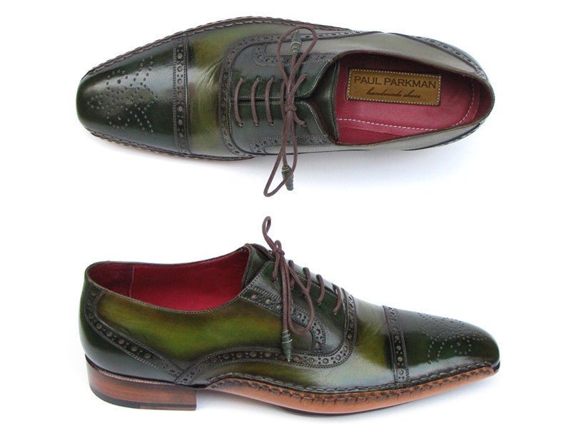 Paul Parkman Men's Side Sewn Leather Captoe Oxfords In Green And Yellow Shoes by Paul Parkman – Don't Panic Shoes