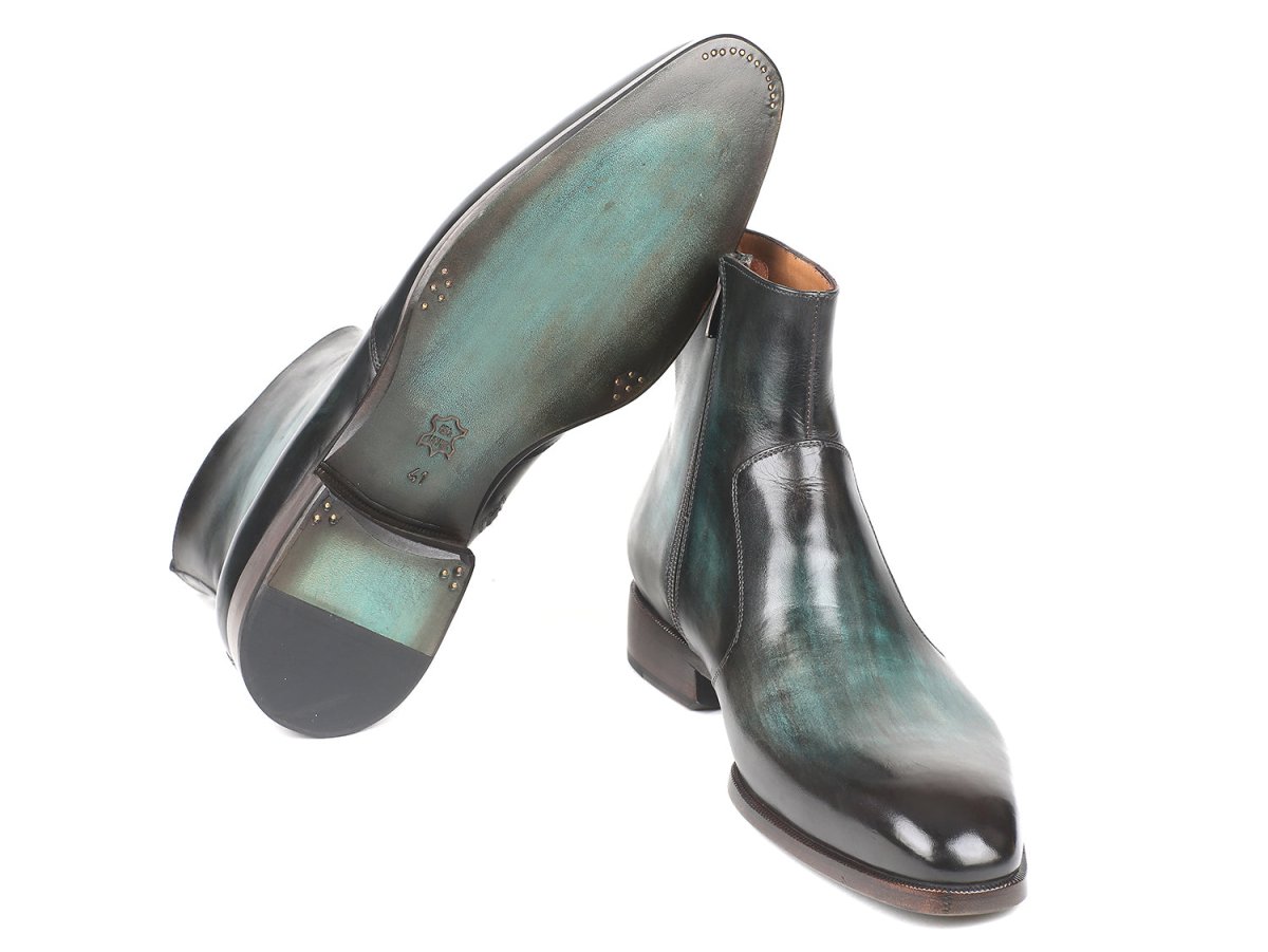 Paul Parkman Men's Side Zipper Boots In Turquoise Burnished Shoes by Paul Parkman – Don't Panic Shoes