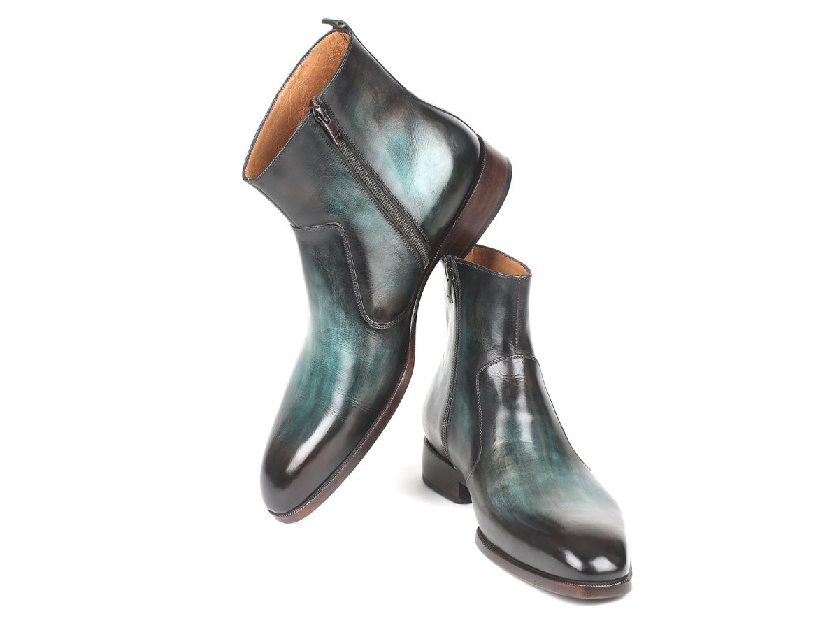 Paul Parkman Men's Side Zipper Boots In Turquoise Burnished Shoes by Paul Parkman – Don't Panic Shoes