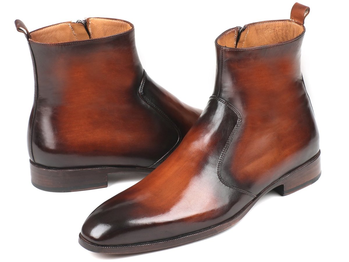 Paul Parkman Men's Side Zipper Leather Boots In Brown Burnished Shoes by Paul Parkman – Don't Panic Shoes
